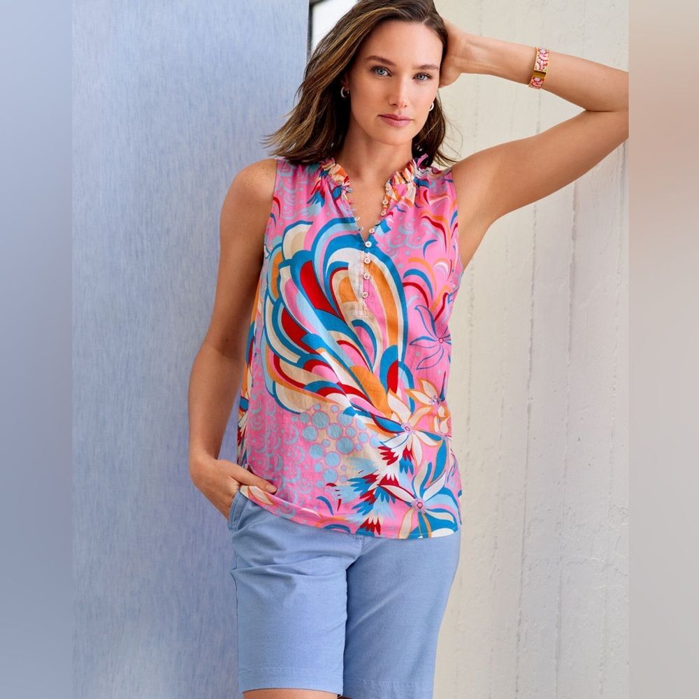 Talbots sleeveless Ruffle Top Size Large